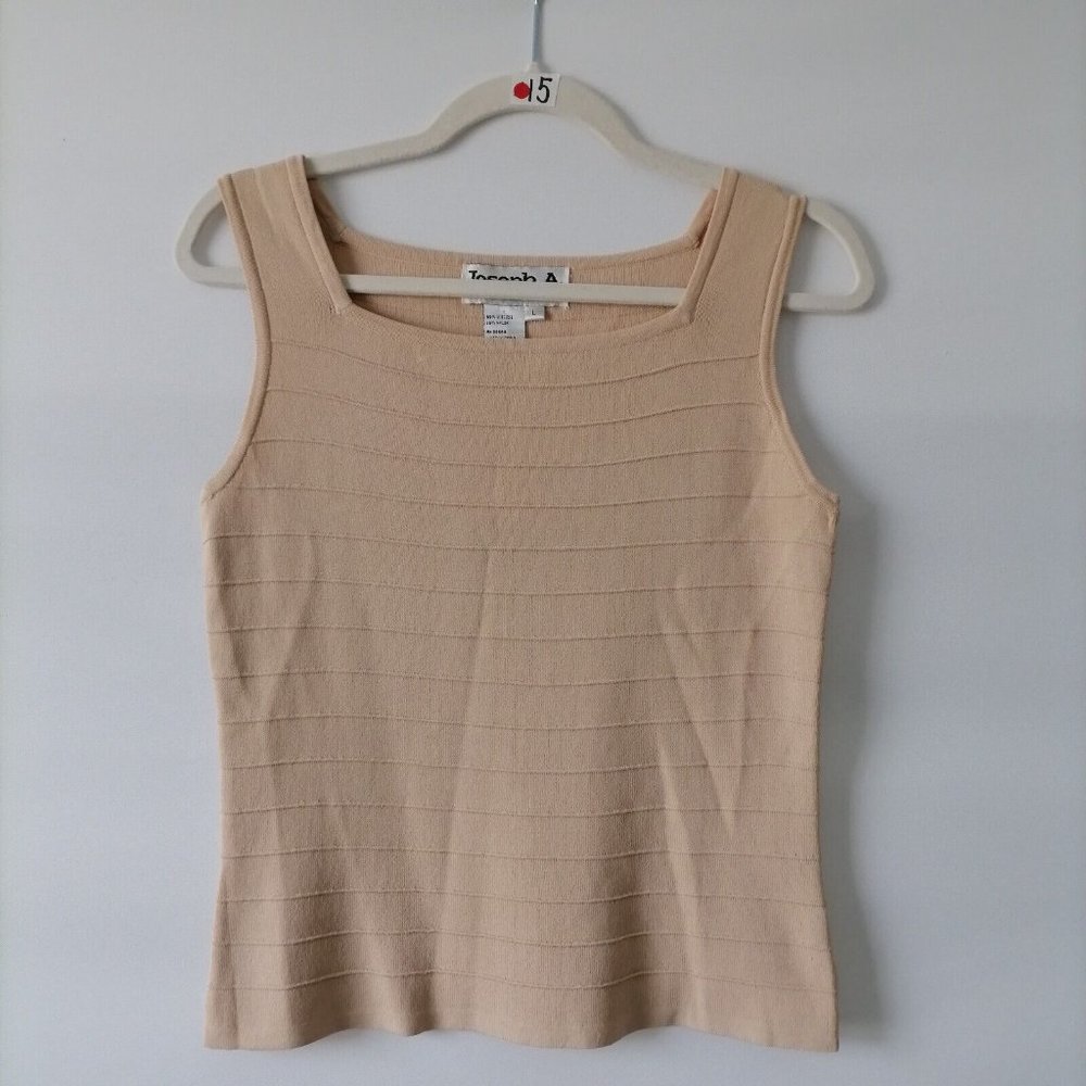 Joseph A. Womens Beige Square Neck Sleeveless Striped Tank Top Size L